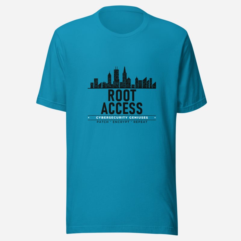 Cybersecurity Geniuses Root Access Badge Tee Aqua