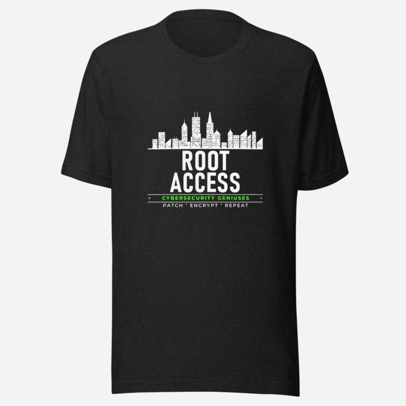Cybersecurity Geniuses Root Access Badge Tee Black Heather