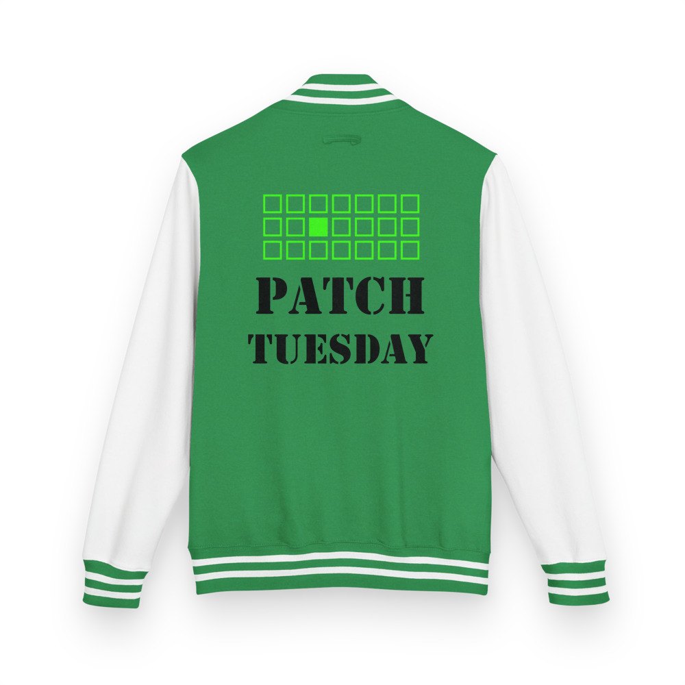 Cybersecurity Geniuses Patch Tuesday Varsity Jacket Kelly Green/Arctic White