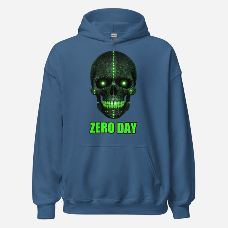 Cybersecurity Geniuses Zero Day Binary Skull Hoodie in Indigo Blue