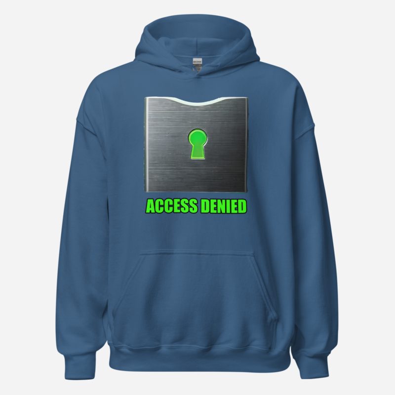 Cybersecurity Geniuses Access Denied Neon Lock Hoodie Indigo Blue