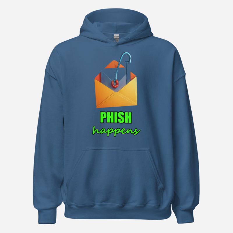 Cybersecurity Geniuses Phish Happens Hook Hoodie in Indigo Blue